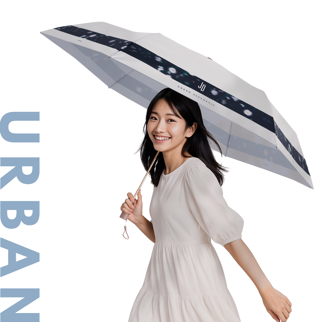 JADE DROP 美膚傘 Urban Aesthetic 防回彈自動晴雨傘 商品主圖|款式:綿羊草原,女模特撐傘白底圖