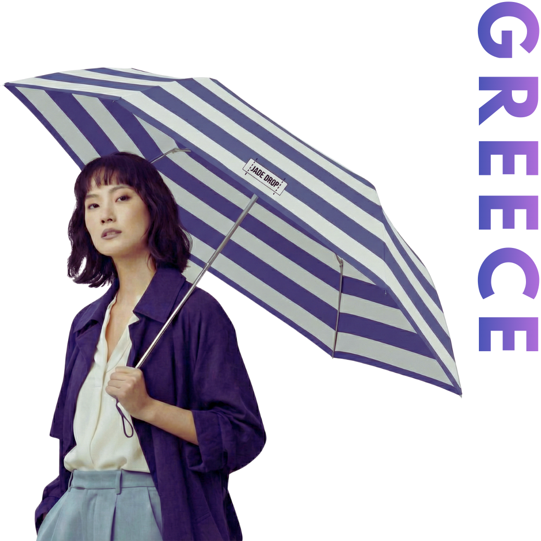 JADE DROP 美膚傘 Greece 防回彈自動晴雨傘 商品主圖|女模特撐著 Mars Sunset 款式白底圖